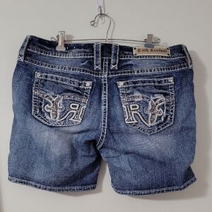 Rock Revival Dark Blue Jean Shorts with Embroidery